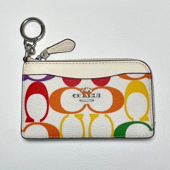 Coach Rainbow Signature Card Case ID Wallet Keychain Bag Charm NWT - Picture 4 of 7